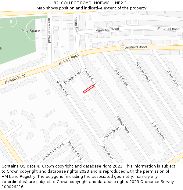 82, COLLEGE ROAD, NORWICH, NR2 3JL: Location map and indicative extent of plot