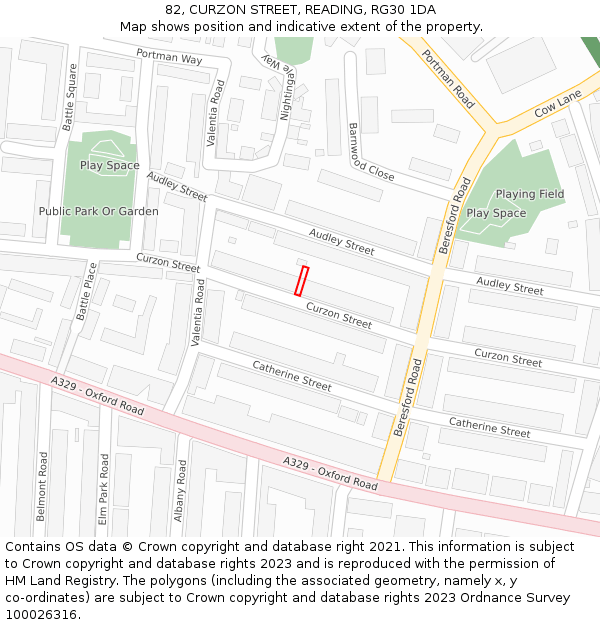 82, CURZON STREET, READING, RG30 1DA: Location map and indicative extent of plot