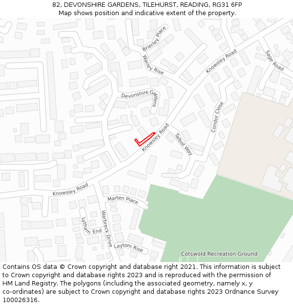82, DEVONSHIRE GARDENS, TILEHURST, READING, RG31 6FP: Location map and indicative extent of plot