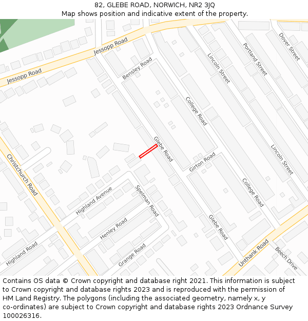 82, GLEBE ROAD, NORWICH, NR2 3JQ: Location map and indicative extent of plot