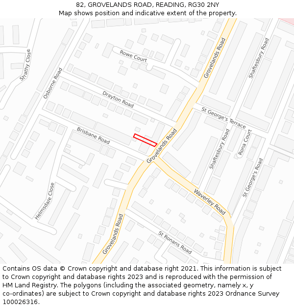 82, GROVELANDS ROAD, READING, RG30 2NY: Location map and indicative extent of plot