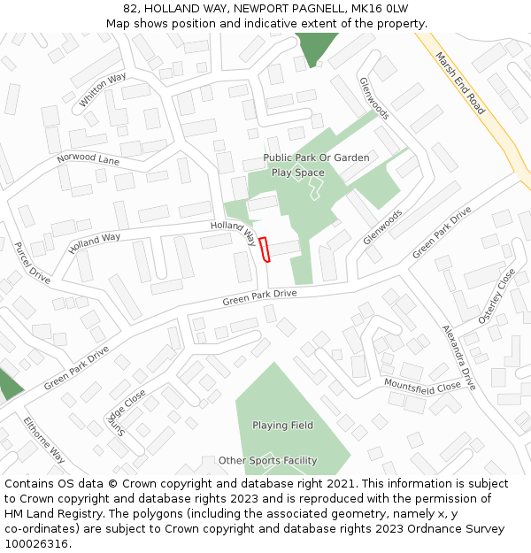 82, HOLLAND WAY, NEWPORT PAGNELL, MK16 0LW: Location map and indicative extent of plot
