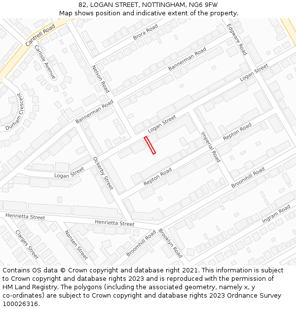 82, LOGAN STREET, NOTTINGHAM, NG6 9FW: Location map and indicative extent of plot