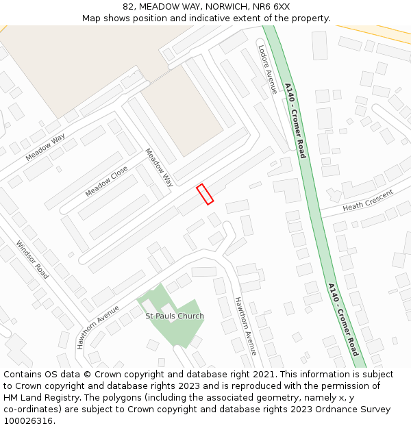 82, MEADOW WAY, NORWICH, NR6 6XX: Location map and indicative extent of plot