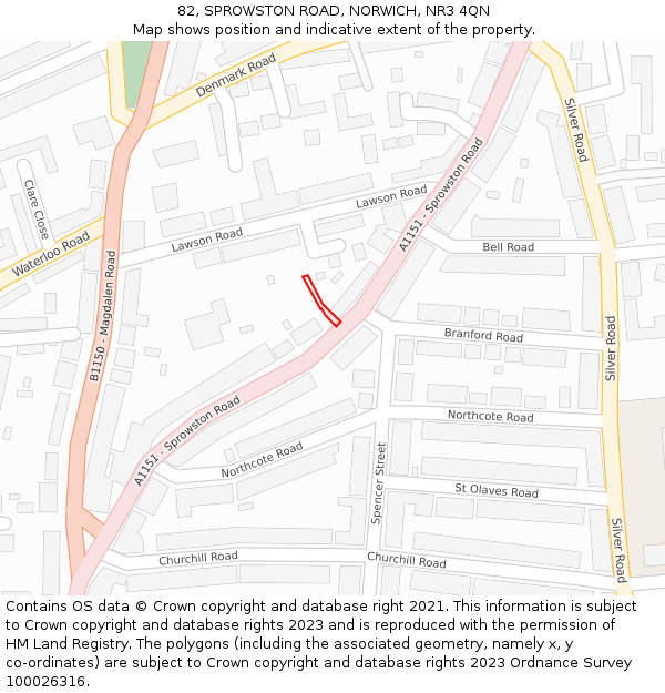 82, SPROWSTON ROAD, NORWICH, NR3 4QN: Location map and indicative extent of plot