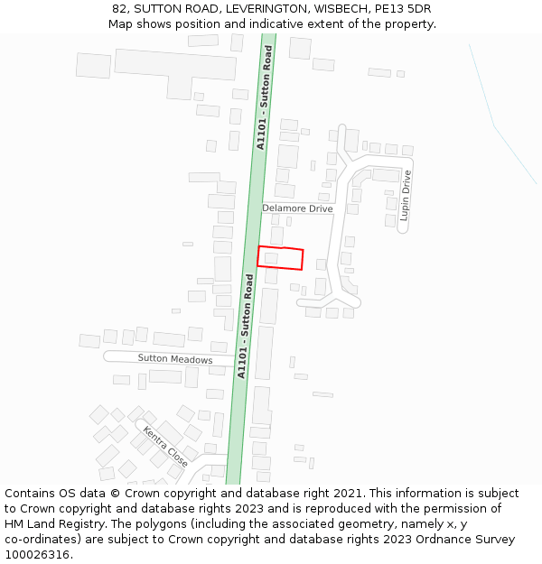 82, SUTTON ROAD, LEVERINGTON, WISBECH, PE13 5DR: Location map and indicative extent of plot