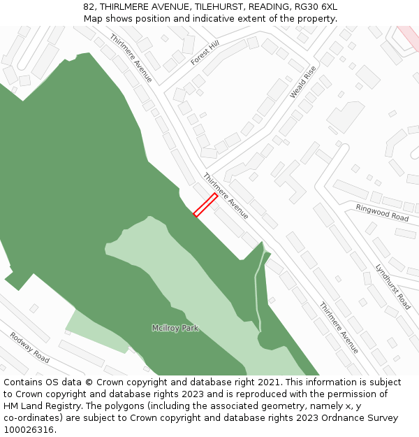 82, THIRLMERE AVENUE, TILEHURST, READING, RG30 6XL: Location map and indicative extent of plot
