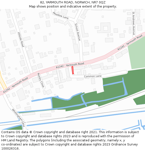 82, YARMOUTH ROAD, NORWICH, NR7 0QZ: Location map and indicative extent of plot