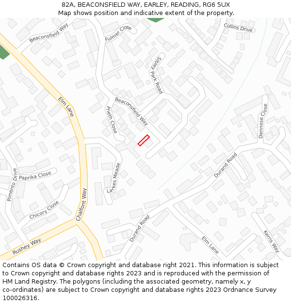 82A, BEACONSFIELD WAY, EARLEY, READING, RG6 5UX: Location map and indicative extent of plot