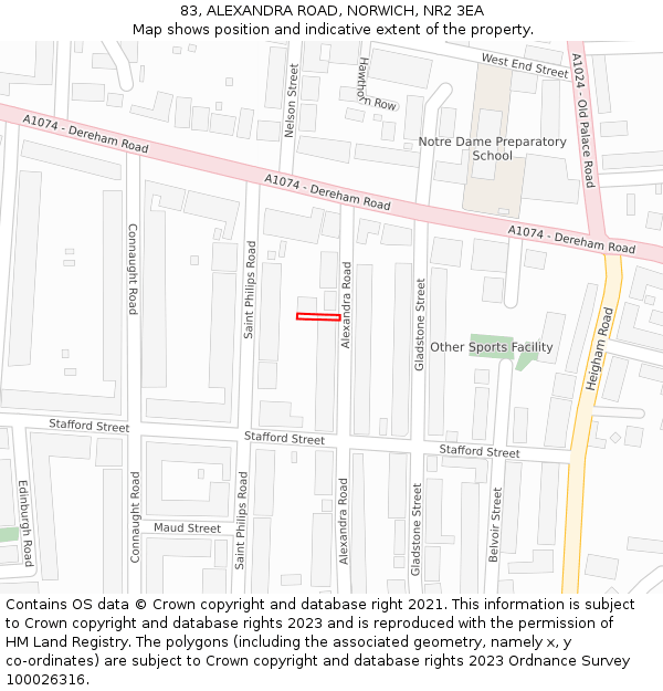 83, ALEXANDRA ROAD, NORWICH, NR2 3EA: Location map and indicative extent of plot