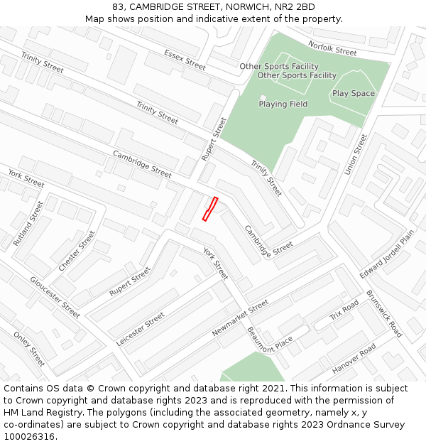 83, CAMBRIDGE STREET, NORWICH, NR2 2BD: Location map and indicative extent of plot