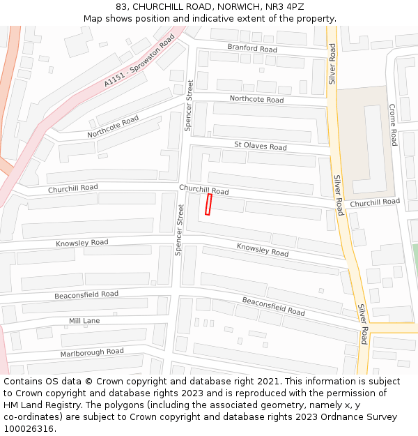 83, CHURCHILL ROAD, NORWICH, NR3 4PZ: Location map and indicative extent of plot