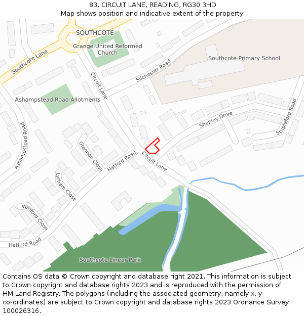 83, CIRCUIT LANE, READING, RG30 3HD: Location map and indicative extent of plot