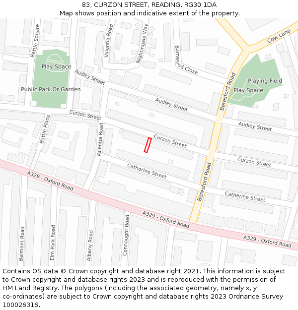 83, CURZON STREET, READING, RG30 1DA: Location map and indicative extent of plot