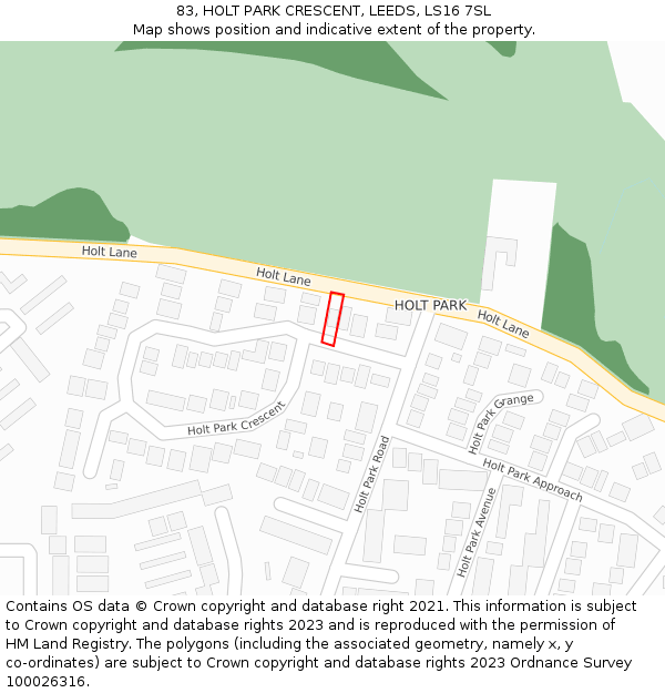 83, HOLT PARK CRESCENT, LEEDS, LS16 7SL: Location map and indicative extent of plot