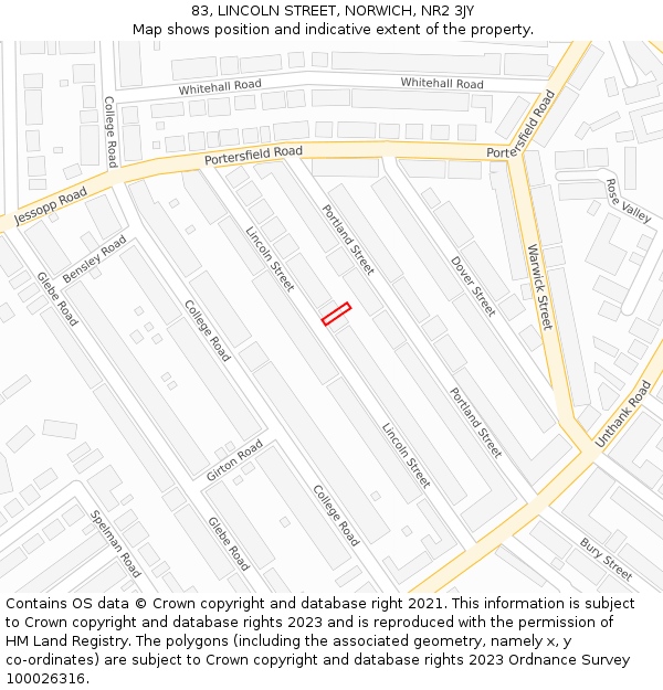 83, LINCOLN STREET, NORWICH, NR2 3JY: Location map and indicative extent of plot