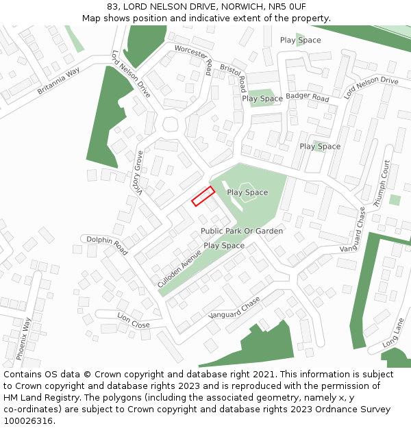 83, LORD NELSON DRIVE, NORWICH, NR5 0UF: Location map and indicative extent of plot