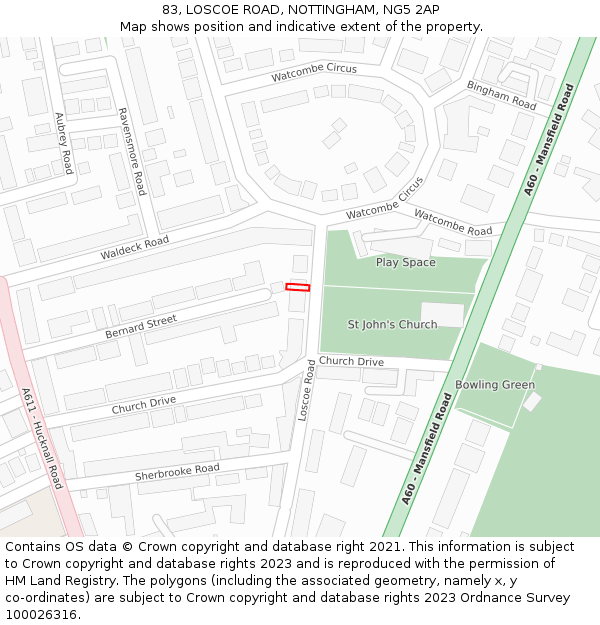 83, LOSCOE ROAD, NOTTINGHAM, NG5 2AP: Location map and indicative extent of plot