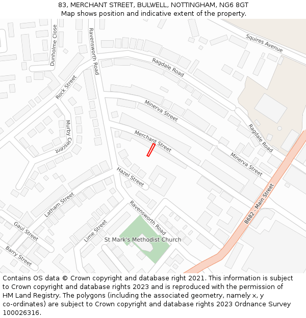 83, MERCHANT STREET, BULWELL, NOTTINGHAM, NG6 8GT: Location map and indicative extent of plot