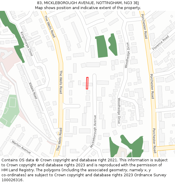 83, MICKLEBOROUGH AVENUE, NOTTINGHAM, NG3 3EJ: Location map and indicative extent of plot