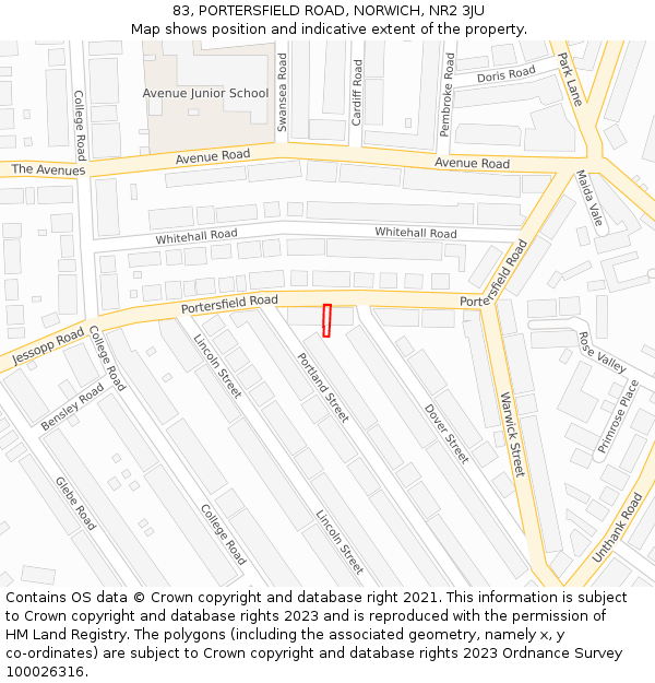 83, PORTERSFIELD ROAD, NORWICH, NR2 3JU: Location map and indicative extent of plot