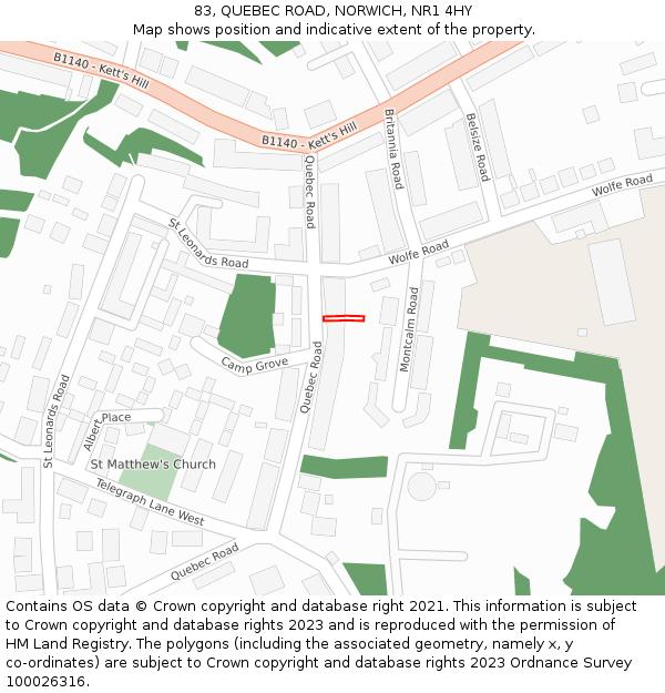 83, QUEBEC ROAD, NORWICH, NR1 4HY: Location map and indicative extent of plot