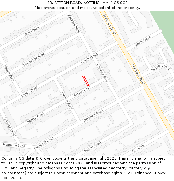 83, REPTON ROAD, NOTTINGHAM, NG6 9GF: Location map and indicative extent of plot