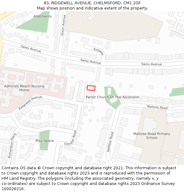 83, RIDGEWELL AVENUE, CHELMSFORD, CM1 2GF: Location map and indicative extent of plot