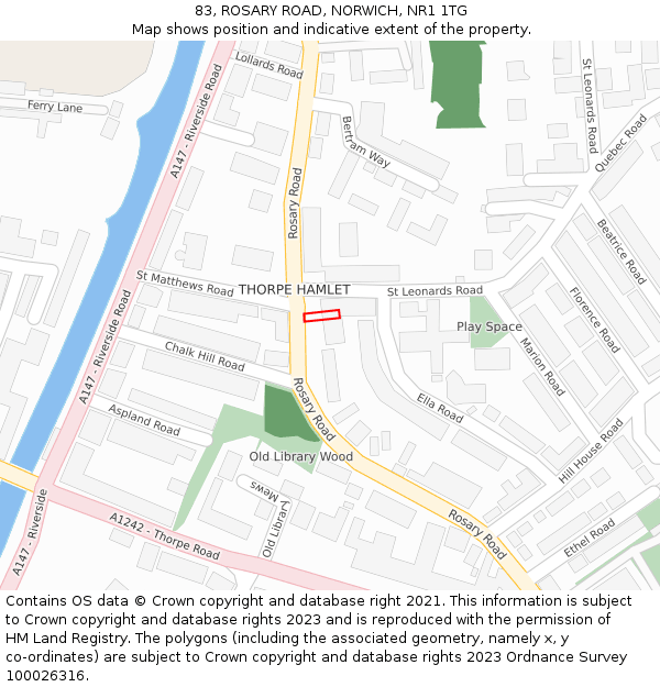 83, ROSARY ROAD, NORWICH, NR1 1TG: Location map and indicative extent of plot