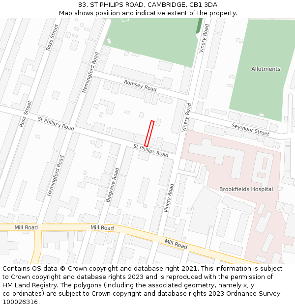 83, ST PHILIPS ROAD, CAMBRIDGE, CB1 3DA: Location map and indicative extent of plot