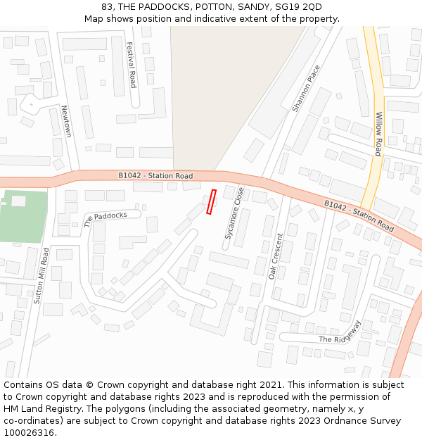 83, THE PADDOCKS, POTTON, SANDY, SG19 2QD: Location map and indicative extent of plot