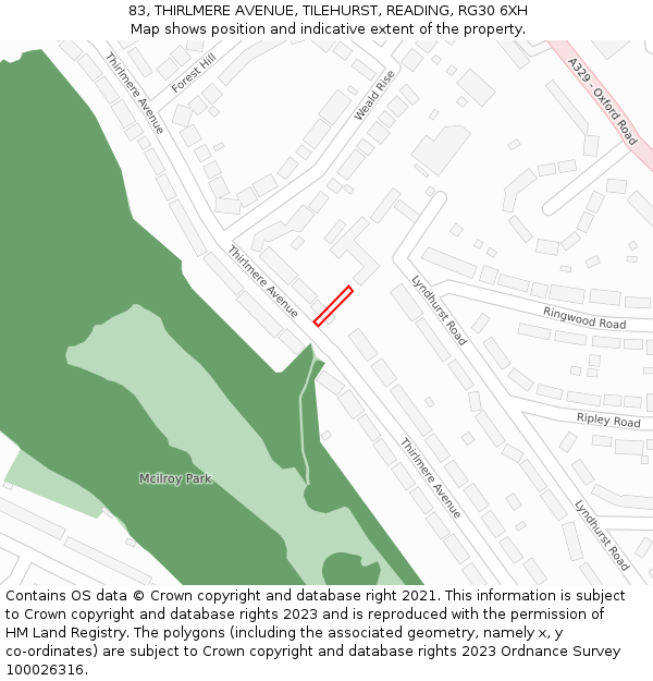 83, THIRLMERE AVENUE, TILEHURST, READING, RG30 6XH: Location map and indicative extent of plot