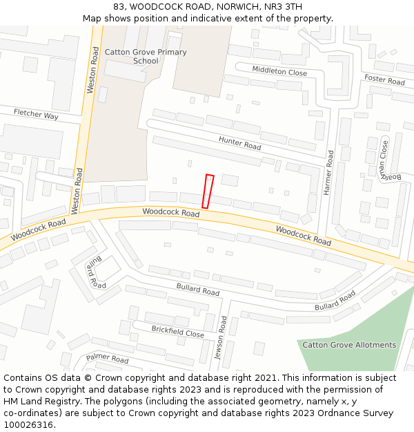 83, WOODCOCK ROAD, NORWICH, NR3 3TH: Location map and indicative extent of plot