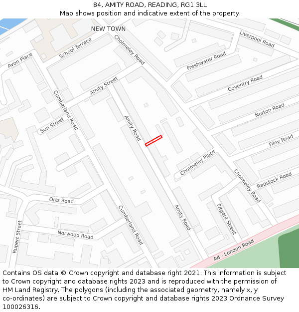 84, AMITY ROAD, READING, RG1 3LL: Location map and indicative extent of plot