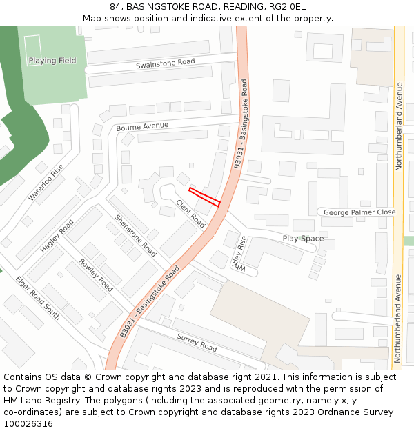 84, BASINGSTOKE ROAD, READING, RG2 0EL: Location map and indicative extent of plot