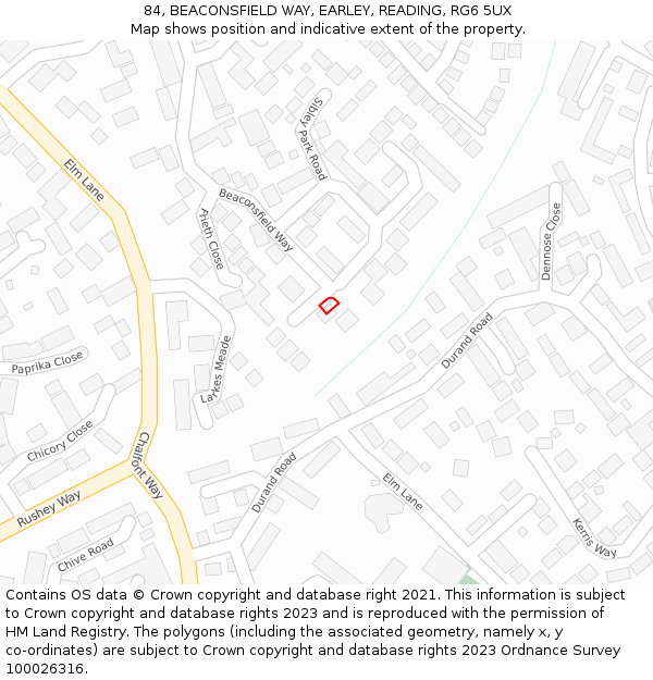 84, BEACONSFIELD WAY, EARLEY, READING, RG6 5UX: Location map and indicative extent of plot