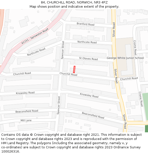 84, CHURCHILL ROAD, NORWICH, NR3 4PZ: Location map and indicative extent of plot