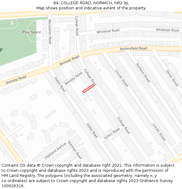 84, COLLEGE ROAD, NORWICH, NR2 3JL: Location map and indicative extent of plot