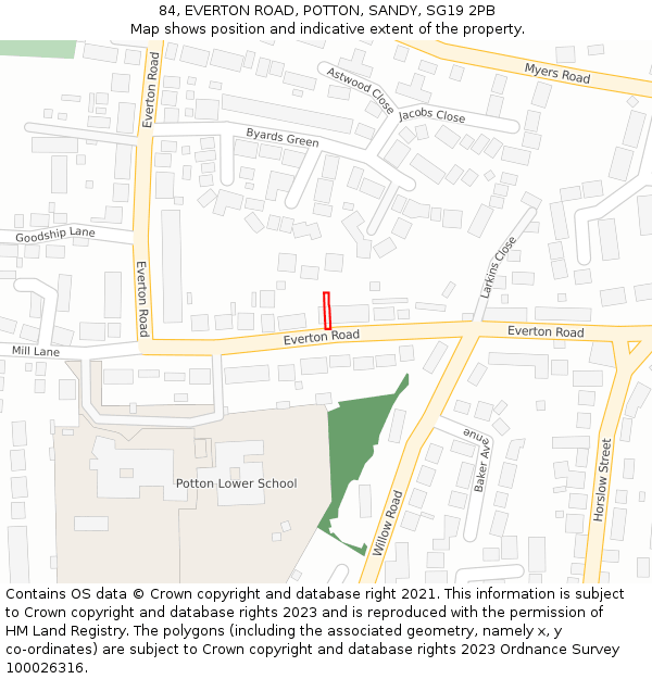 84, EVERTON ROAD, POTTON, SANDY, SG19 2PB: Location map and indicative extent of plot