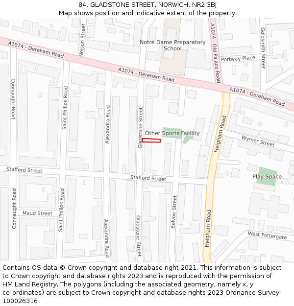 84, GLADSTONE STREET, NORWICH, NR2 3BJ: Location map and indicative extent of plot