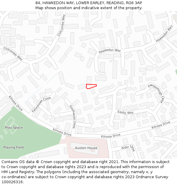 84, HAWKEDON WAY, LOWER EARLEY, READING, RG6 3AP: Location map and indicative extent of plot