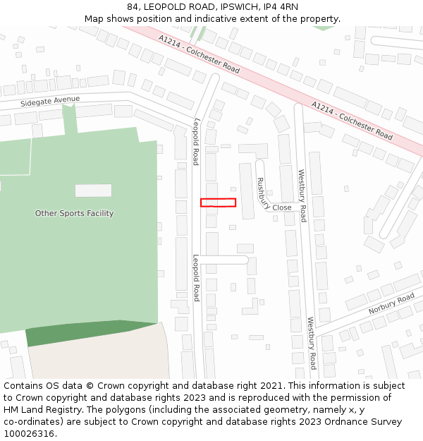 84, LEOPOLD ROAD, IPSWICH, IP4 4RN: Location map and indicative extent of plot