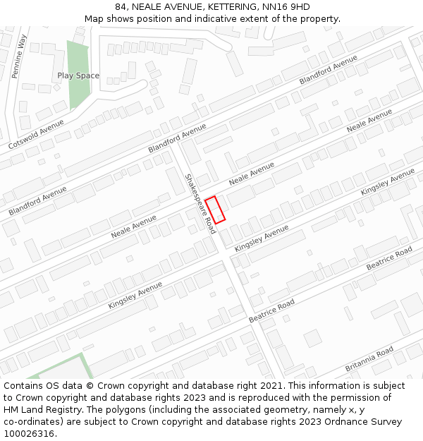 84, NEALE AVENUE, KETTERING, NN16 9HD: Location map and indicative extent of plot
