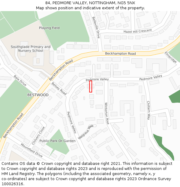84, PEDMORE VALLEY, NOTTINGHAM, NG5 5NX: Location map and indicative extent of plot