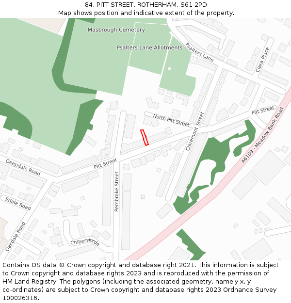 84, PITT STREET, ROTHERHAM, S61 2PD: Location map and indicative extent of plot