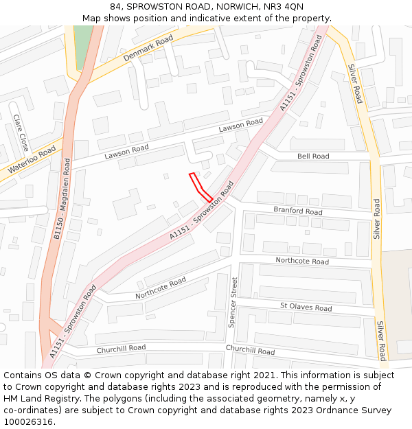 84, SPROWSTON ROAD, NORWICH, NR3 4QN: Location map and indicative extent of plot