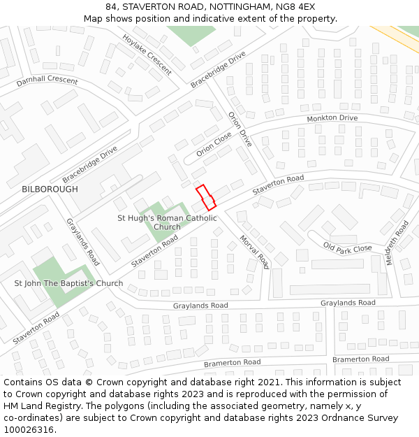 84, STAVERTON ROAD, NOTTINGHAM, NG8 4EX: Location map and indicative extent of plot