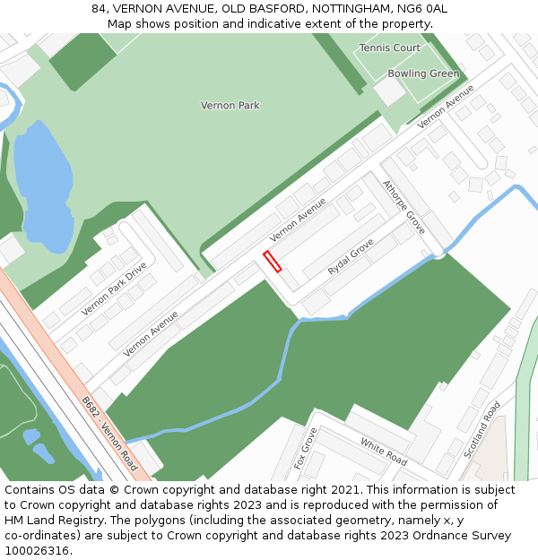 84, VERNON AVENUE, OLD BASFORD, NOTTINGHAM, NG6 0AL: Location map and indicative extent of plot