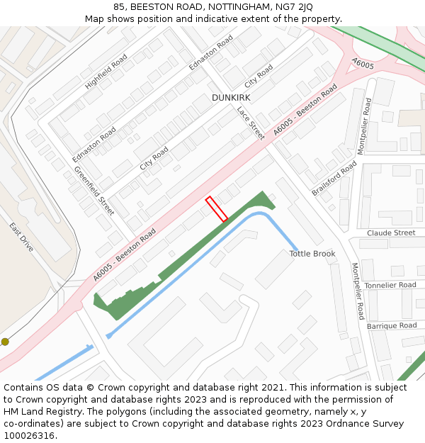 85, BEESTON ROAD, NOTTINGHAM, NG7 2JQ: Location map and indicative extent of plot