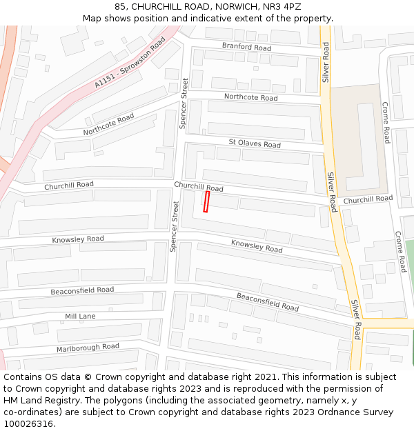 85, CHURCHILL ROAD, NORWICH, NR3 4PZ: Location map and indicative extent of plot